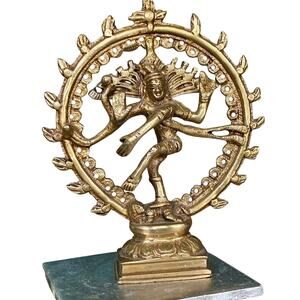 Handheld Brass Shiva Nataraja Statue – Dancing Hindu Deity – 6” Tall